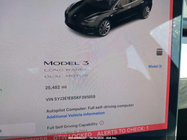 5YJ3E1EB5KF391858 Tesla Model 3 Long Range/performance