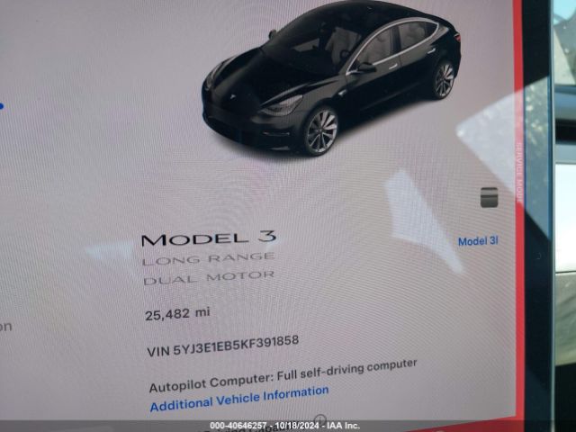 5YJ3E1EB5KF391858 Tesla Model 3 Long Range/performance
