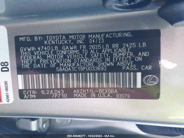 58ADA1C19PU033692 Lexus ES 300H