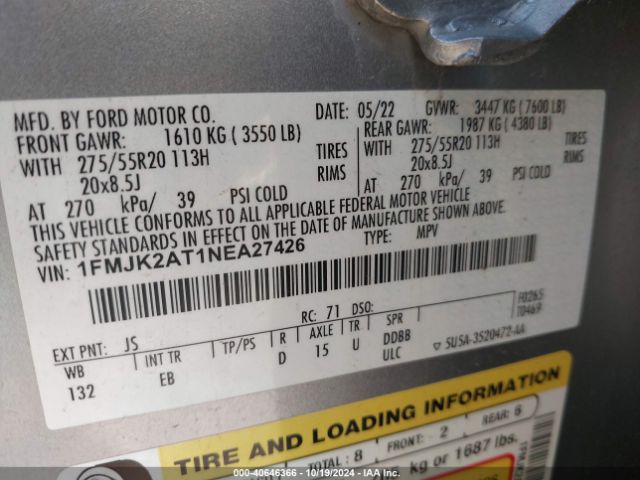 1FMJK2AT1NEA27426 Ford Expedition Limited Max