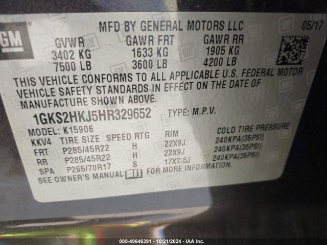 1GKS2HKJ5HR329652 GMC YUKON XL DENALI