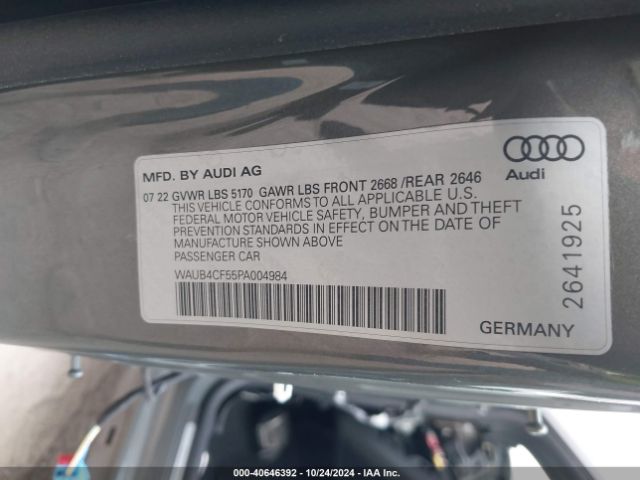 WAUB4CF55PA004984 Audi S5 Sportback Prestige Tfsi Quattro Tiptronic