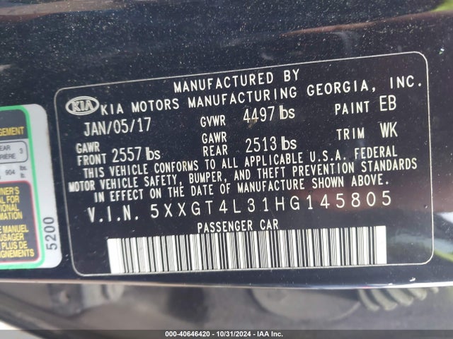 5XXGT4L31HG145805 KIA Optima Lx
