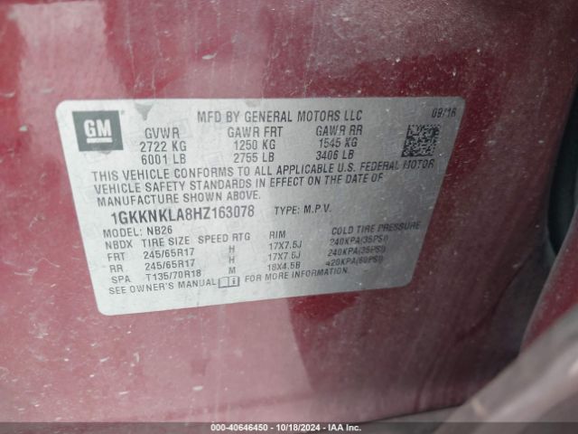 1GKKNKLA8HZ163078 GMC Acadia Sle-1