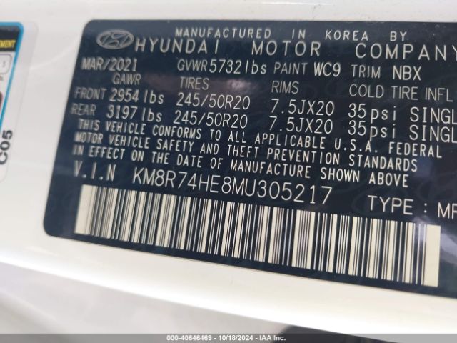 KM8R74HE8MU305217 Hyundai Palisade Calligraphy