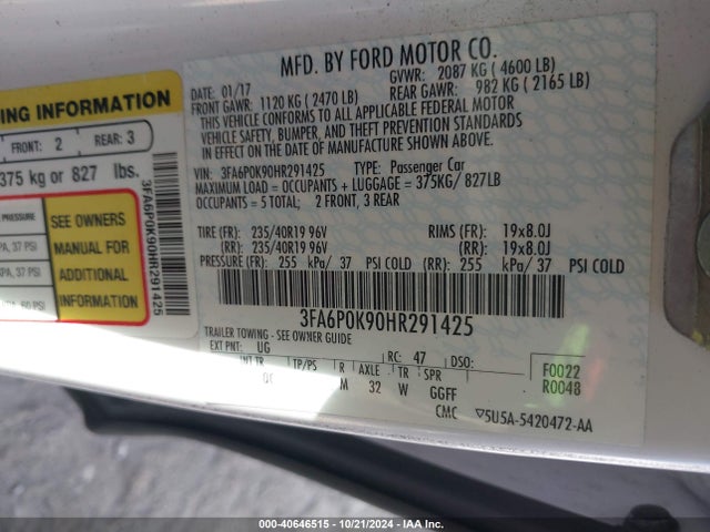 Ford Fusion Platinum 2017 3FA6P0K90HR291425 Image 9
