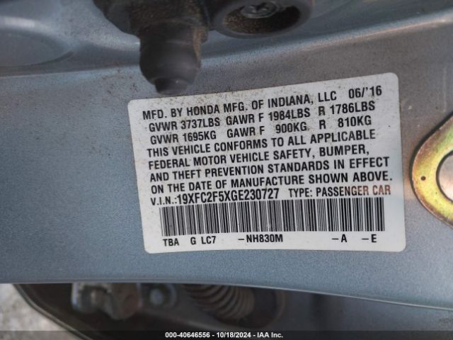 19XFC2F5XGE230727 Honda Civic Lx