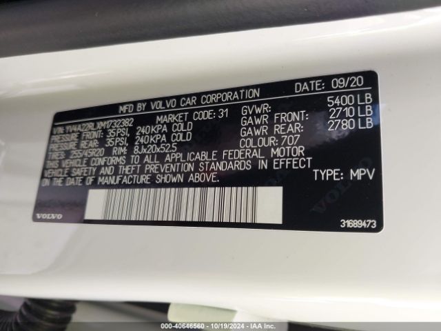 YV4A22RLXM1732382 Volvo Xc60 T6 Inscription
