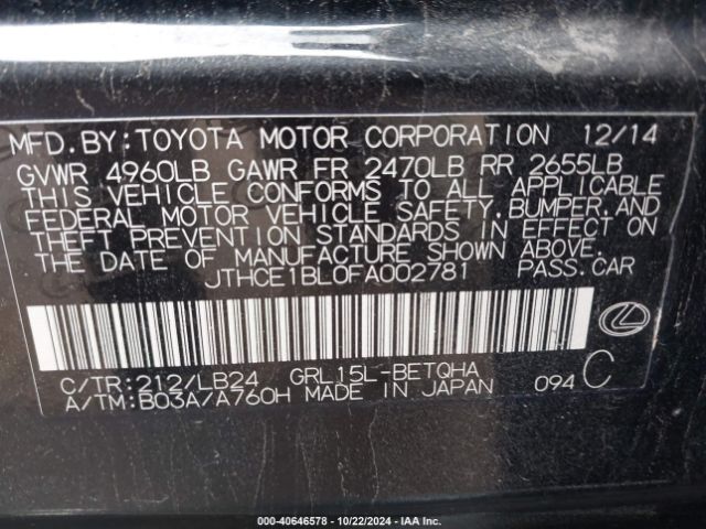 JTHCE1BL0FA002781 Lexus GS 350