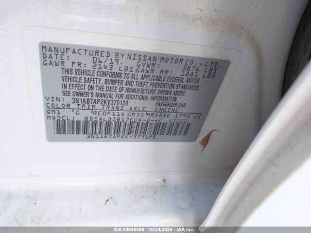 Nissan SENTRA SV 2019 3N1AB7AP2KY379128 Image 9
