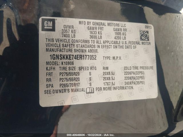 1GNSKKE74ER177052 Chevrolet Suburban 1500 Ltz