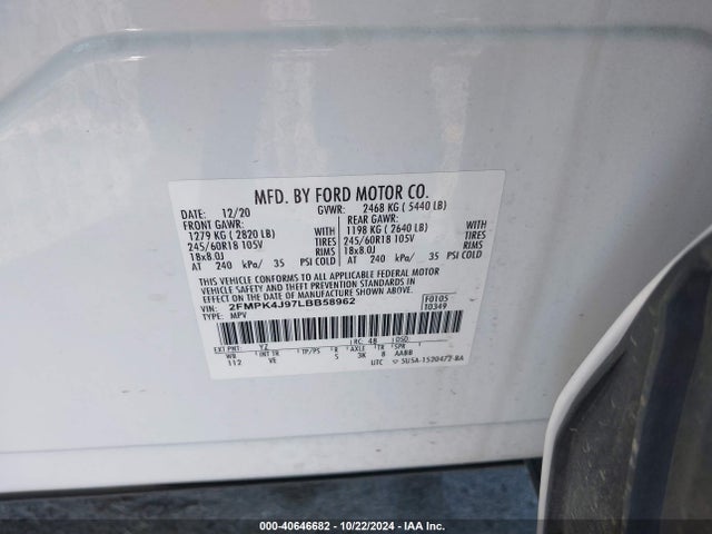 Ford EDGE SEL 2020 2FMPK4J97LBB58962 Image 9