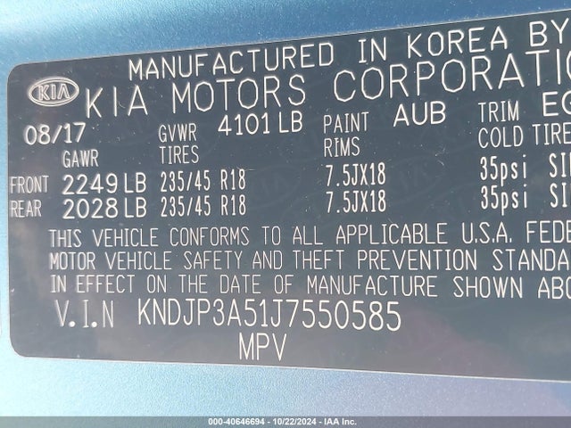 KIA SOUL + 2018 KNDJP3A51J7550585 Image 9