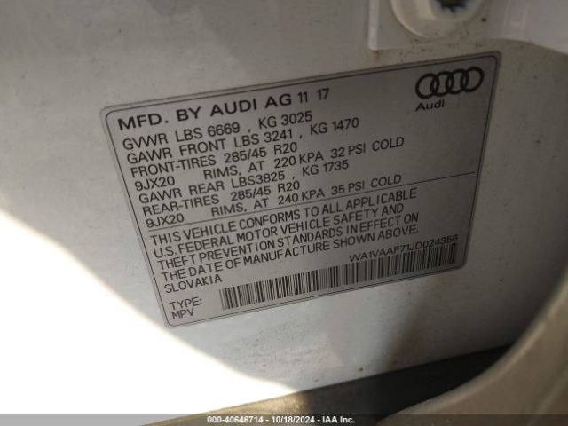 WA1VAAF71JD024356 Audi Q7 3.0t Premium