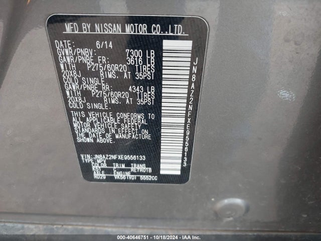 Infiniti QX80 2014 JN8AZ2NFXE9556133 Image 9
