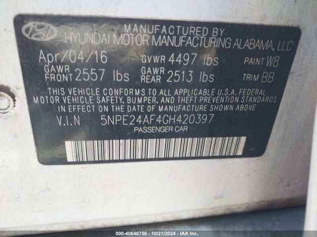 Hyundai SONATA SE 2016 5NPE24AF4GH420397 Image 9