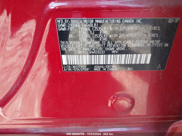 Toyota RAV4 LE 2017 2T3BFREV3HW609333 Image 9