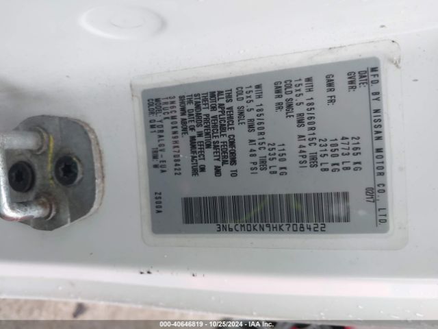3N6CM0KN9HK708422 Nissan NV200 SV