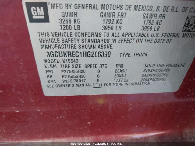 3GCUKREC1HG206390 Chevrolet Silverado 1500 2lt