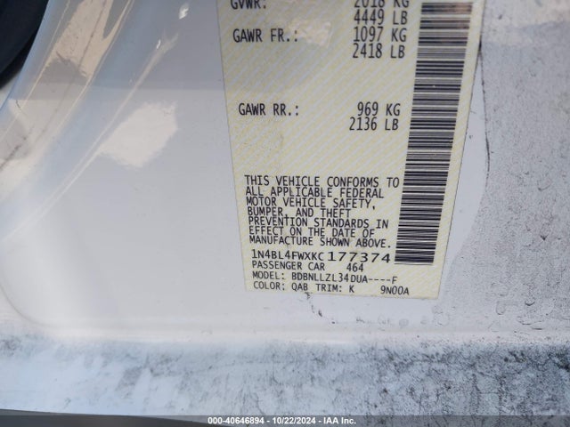 Nissan Altima 2.5 Platinum 2019 1N4BL4FWXKC177374 Image 9