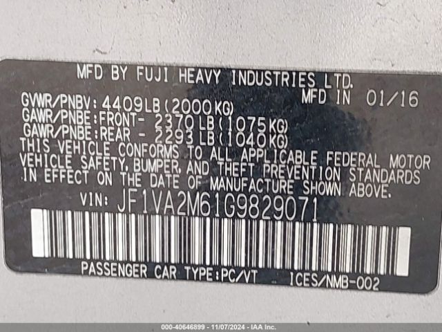 JF1VA2M61G9829071 Subaru Wrx Sti