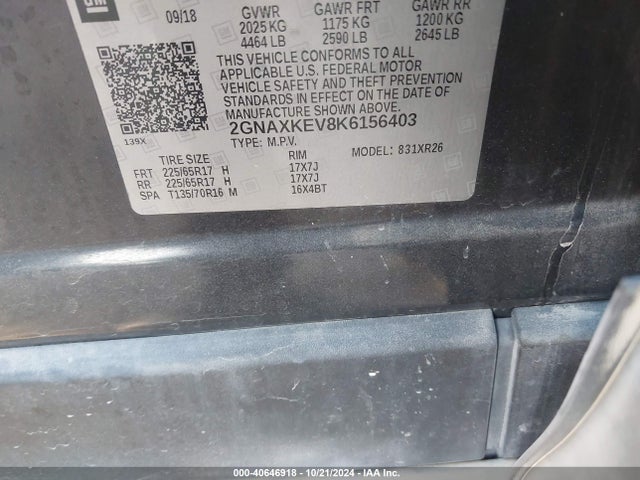 Chevrolet EQUINOX LT 2019 2GNAXKEV8K6156403 Image 9
