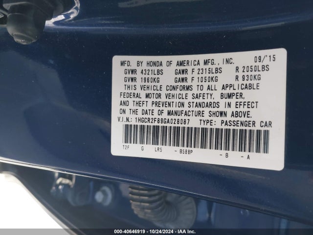 Honda Accord Ex-l 2016 1HGCR2F89GA028087 Image 9