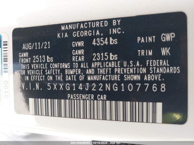 5XXG14J22NG107768 KIA K5 LXS
