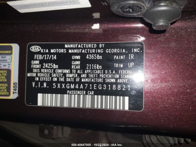 5XXGM4A71EG318821 KIA Optima Lx