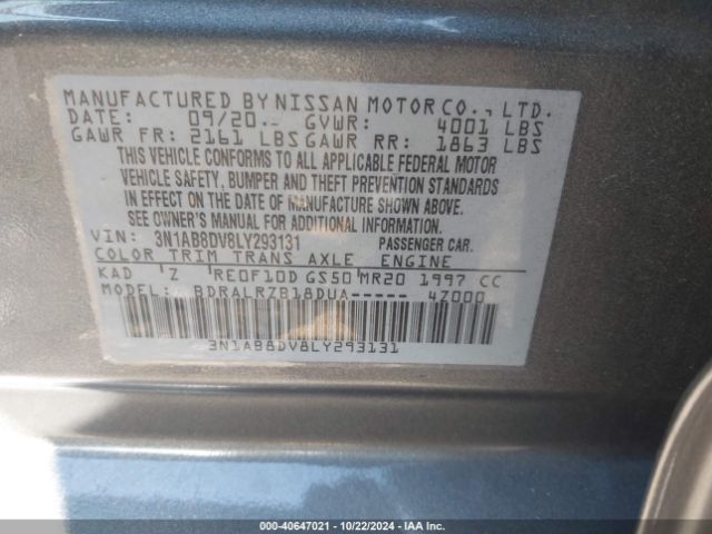 3N1AB8DV8LY293131 Nissan Sentra Sr Xtronic Cvt