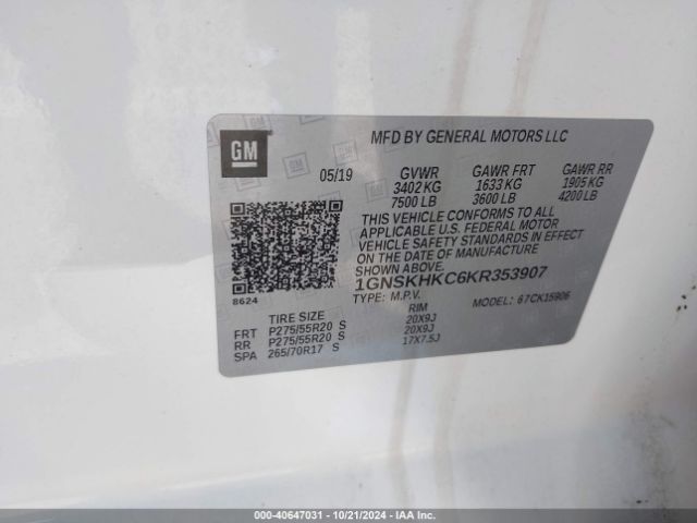 1GNSKHKC6KR353907 Chevrolet Suburban Lt