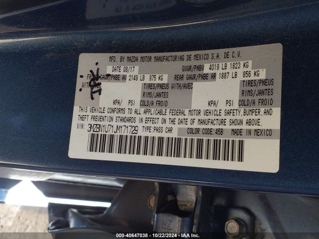3MZBN1U71JM171729 Mazda Mazda3 Sport