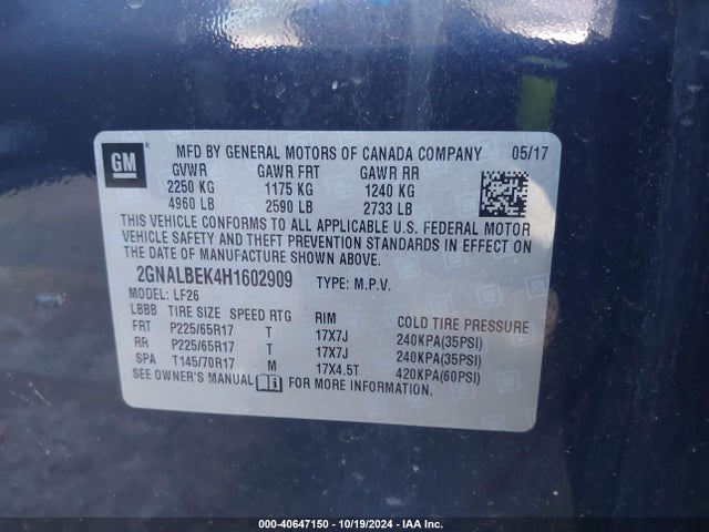 Chevrolet EQUINOX LS 2017 2GNALBEK4H1602909 Image 9