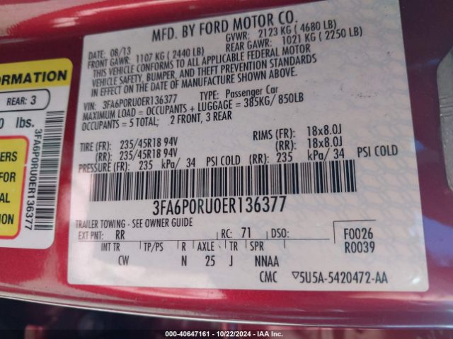 3FA6P0RU0ER136377 Ford Fusion Hybrid Titanium