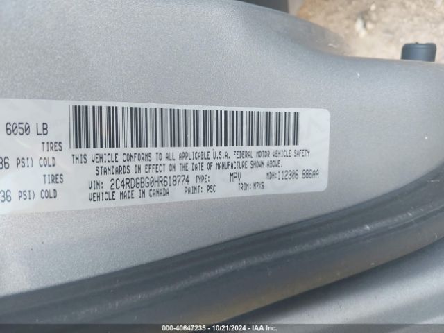 2C4RDGBG0HR618774 Dodge Grand Caravan Se Plus