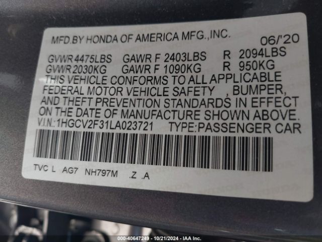 1HGCV2F31LA023721 Honda Accord Sport 2.0t