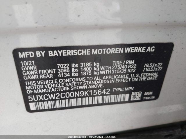 5UXCW2C00N9K15642 BMW X7 Xdrive40i