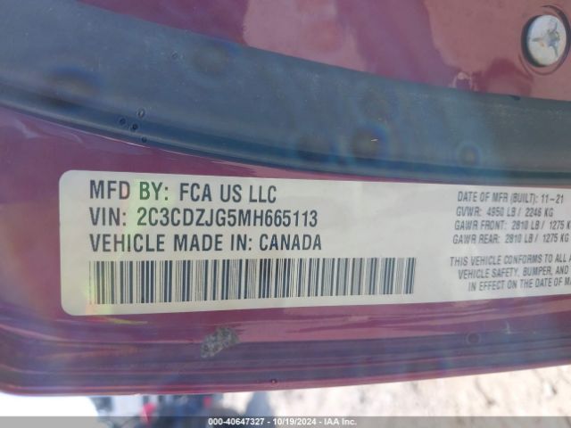 2C3CDZJG5MH665113 Dodge Challenger Gt