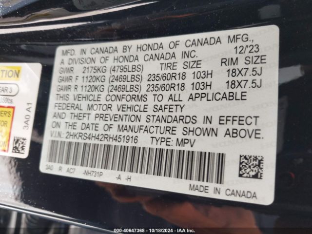 2HKRS4H42RH451916 Honda Cr-v Ex Awd