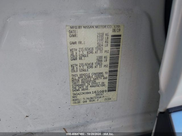 5N1AZ2MJ8KN161089 Nissan MURANO SV