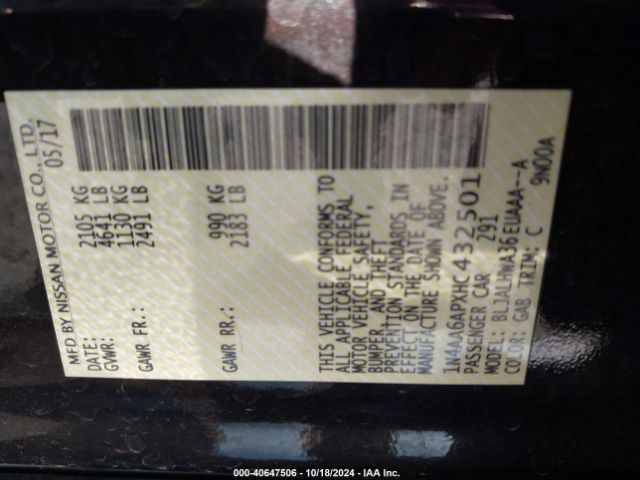 1N4AA6APXHC432501 Nissan Maxima 3.5 Platinum