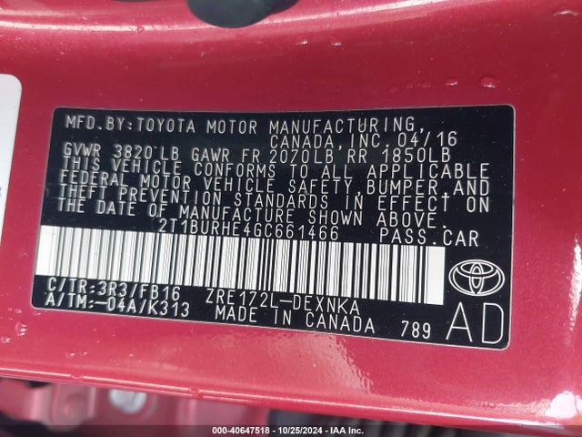 Toyota COROLLA LE 2016 2T1BURHE4GC661466 Image 9