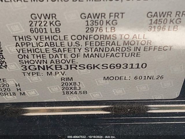 3GNKBJRS6KS693110 Chevrolet BLAZER RS