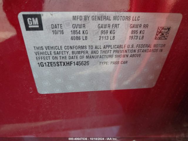 1G1ZE5STXHF145626 Chevrolet MALIBU 1LT