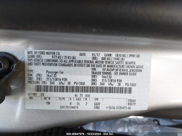 Ford FOCUS SE 2017 1FADP3FE6HL290598 Image 9