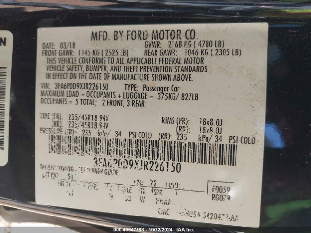 Ford Fusion Titanium 2018 3FA6P0D9XJR226150 Image 9