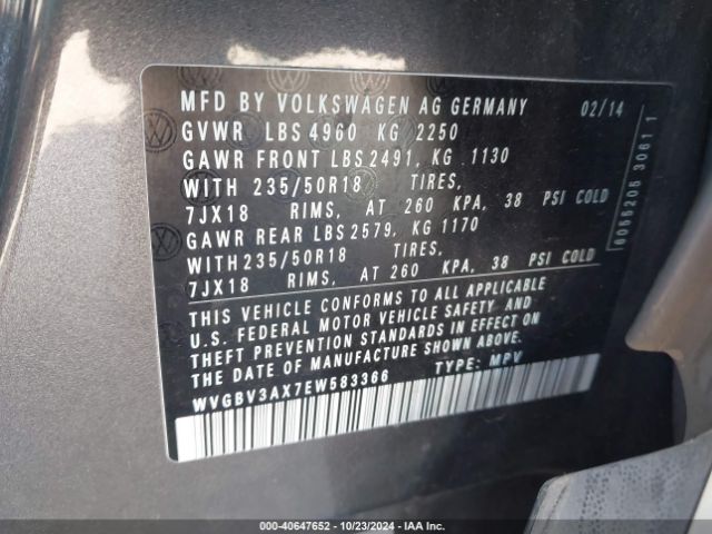 WVGBV3AX7EW583366 Volkswagen Tiguan Sel