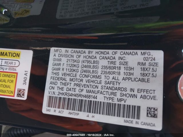 2HKRS4H45RH468144 Honda Cr-v Ex Awd