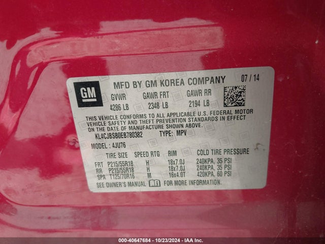 Buick Encore Convenience 2014 KL4CJBSB0EB780382 Image 9