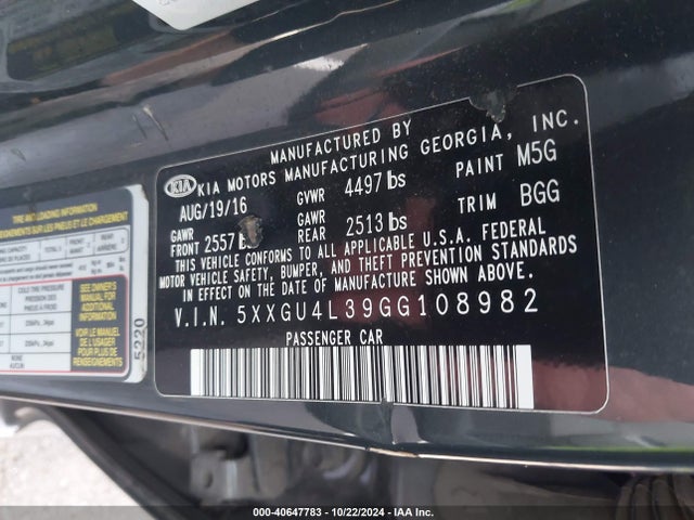 KIA OPTIMA EX 2016 5XXGU4L39GG108982 Image 9